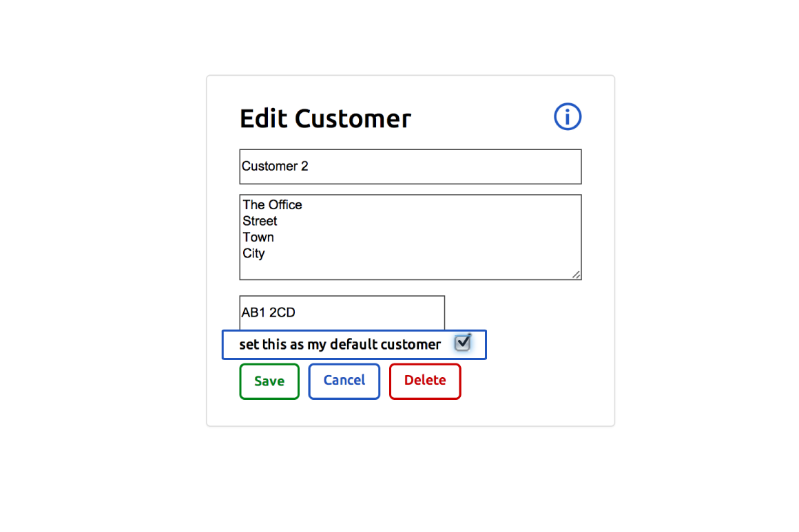Edit customer form showing default checkbox