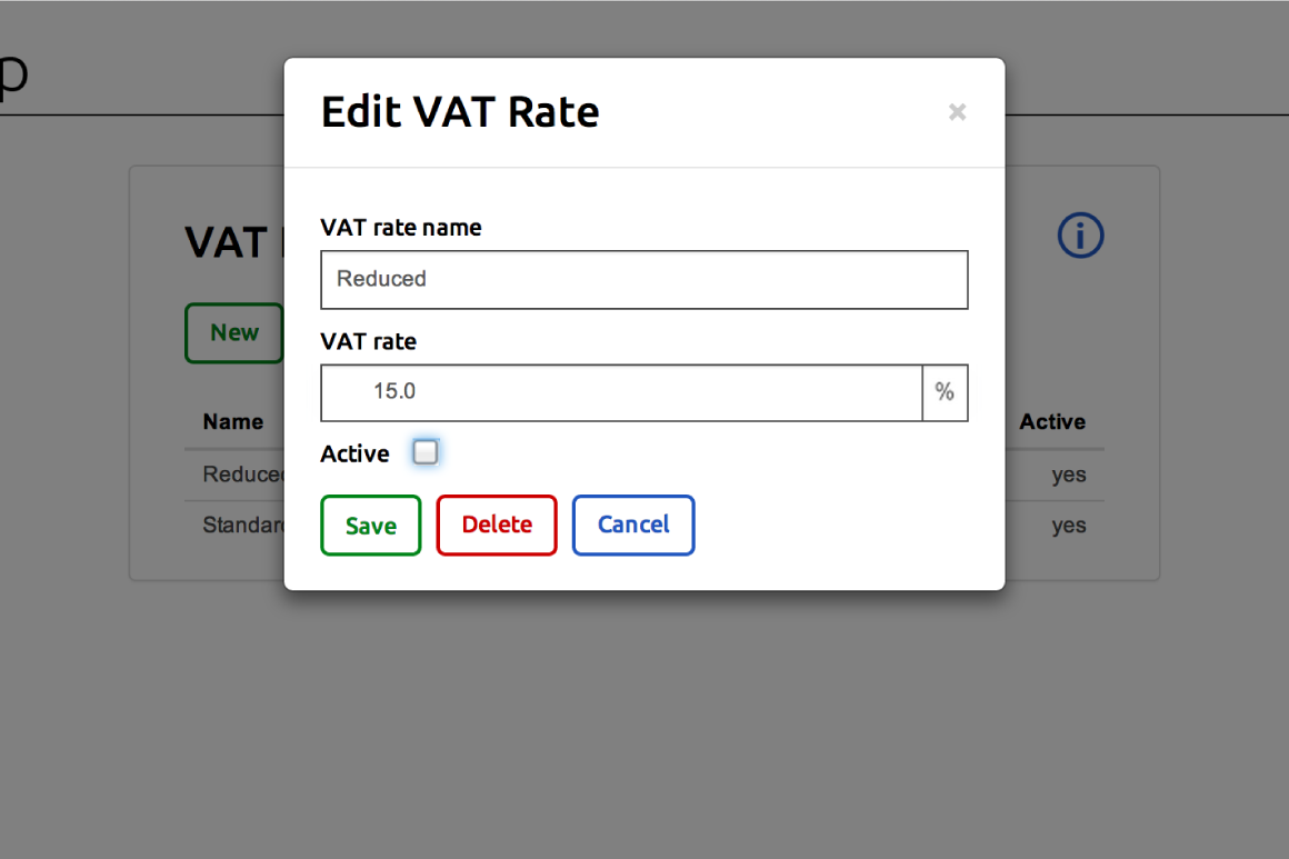 VAT rate edit form