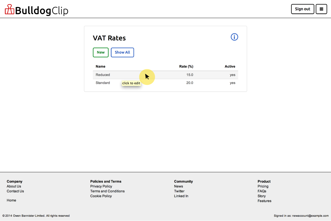 VAT rate list