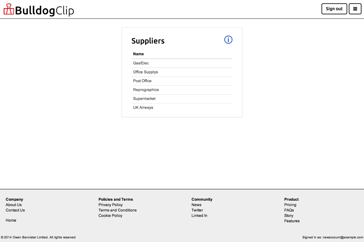 List of suppliers