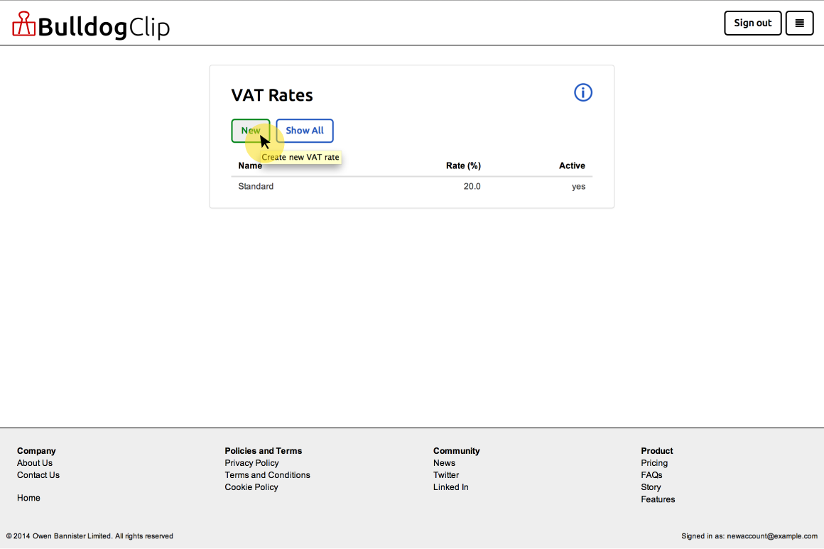 New button on VAT rate list